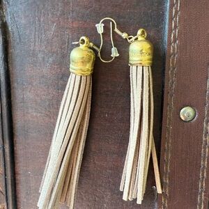 Gold and Tan Tassel Earrings